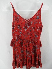 American Eagle Womens Romper Shorts Red Floral Flowy Adjustable Strap Crisscross
