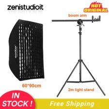 US Godox 60*90cm Grid Softbox+Boom Arm+2m Light Stand Kit For Bowens Flash Light