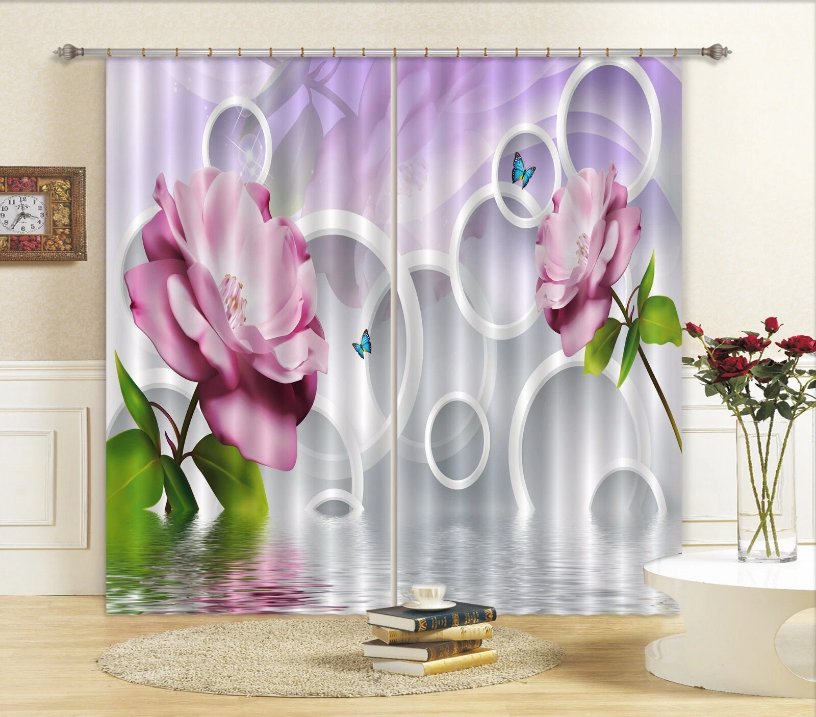 3D Pink Flower Butterfly ZHUB1112 Photo Curtain Window Blockout Fabric Amy 2023