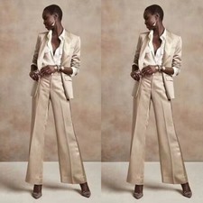 Silk Satin Women Suit Champagne Wedding Formal Business Office Ladies Work Wear