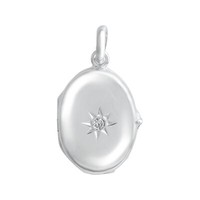 AnhäNger 925 Sterling Silber Rhodiniert Oval Medaillon Mit 1 Zirkonia Weiß Neu V