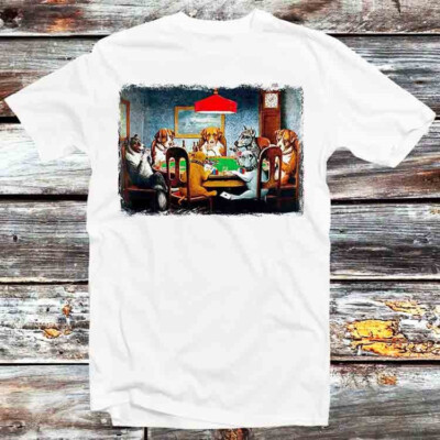 T-Shirt Poker Party Golden Pug Buldog Hunde spielen Poker B1392