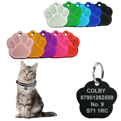 Personalisierte gravierte Katzenanhänger Kätzchen ID Charm Pfote Name Halsband Identifikation UK