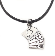 Collana girocollo con carte da POKER Argento ciondolo in corda nera Uomo e Donna