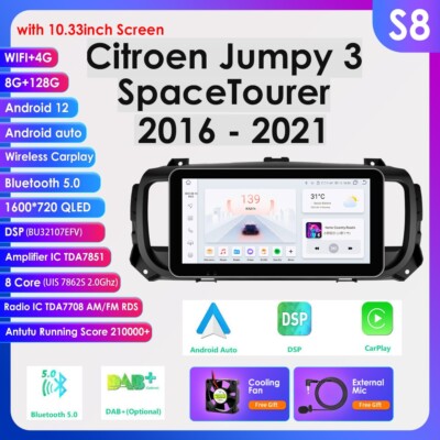8+128GB Autoradio CarPlay GPS Navi für Citroen Jumpy Spacetourer Peugeot Expert