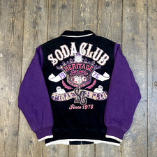 Pelle Pelle Letterman Bomber Jacket Soda Club Usa Coat, Black, Womens Small