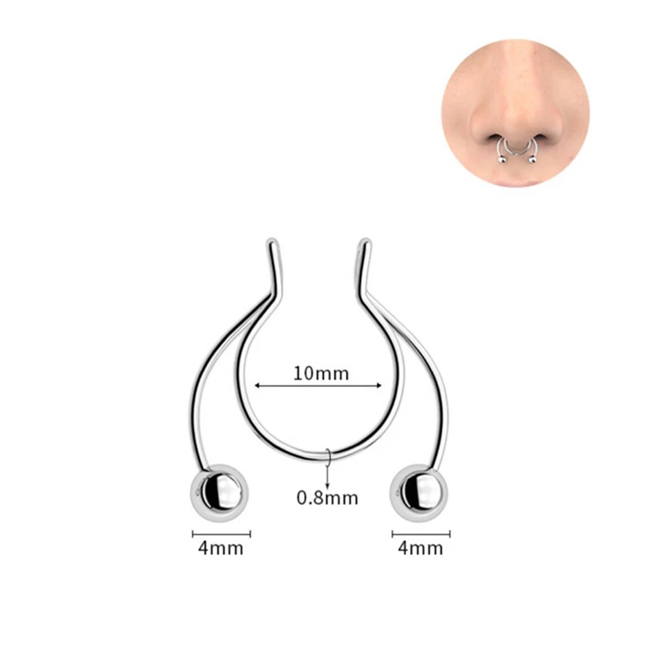 5Pcs Fake Horseshoe Nose Ring Hoop Faux Septum Rings Non-Piercing Clip on Hoops Foto 2 de 4