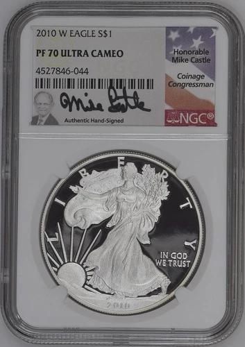 :2010-W $1 SILVER EAGLE 1 OZ NGC PF70UC ULTRA CAMEO MIKE CASTLE LABEL TOP POP