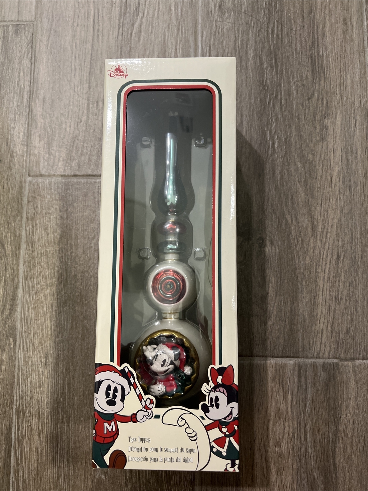 Mickey And Minnie Disney Finial Glass Tree Topper Christmas 12" Santa