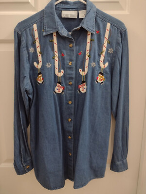 CASEY \u0026 MAX Vtg Denim Christmas Shirt 