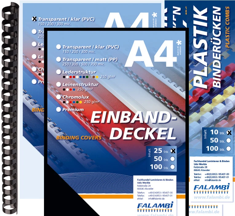 Starterset für Plastikbindung, 100 Teile, Binderücken Einbanddeckel Transparente