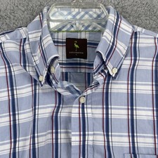 TAILORBYRD Mens Large Long Sleeve Button Down Casual Shirt Blue Red Check Stripe