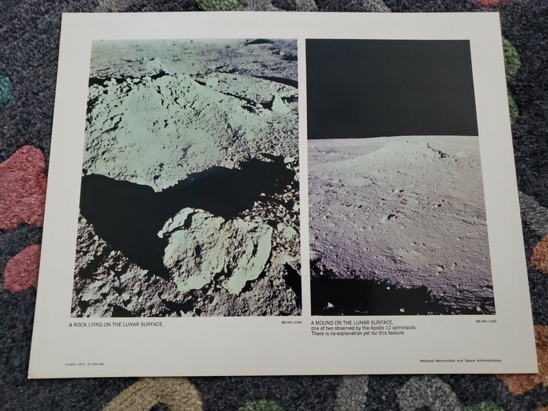 1969 NASA 14 x 11 lithograph photo Mound & Rock on Lunar Surface O-375-846