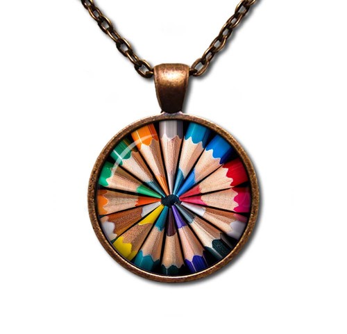 Color Pencil Pattern Artist Back to School Handmade Glass Pendant Necklace Jewel - Picture 9 of 10