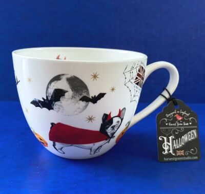 Harvest Green Studio FRENCH BULLDOG DACHSHUND HALLOWEEN Bone China CUP MUG NWT