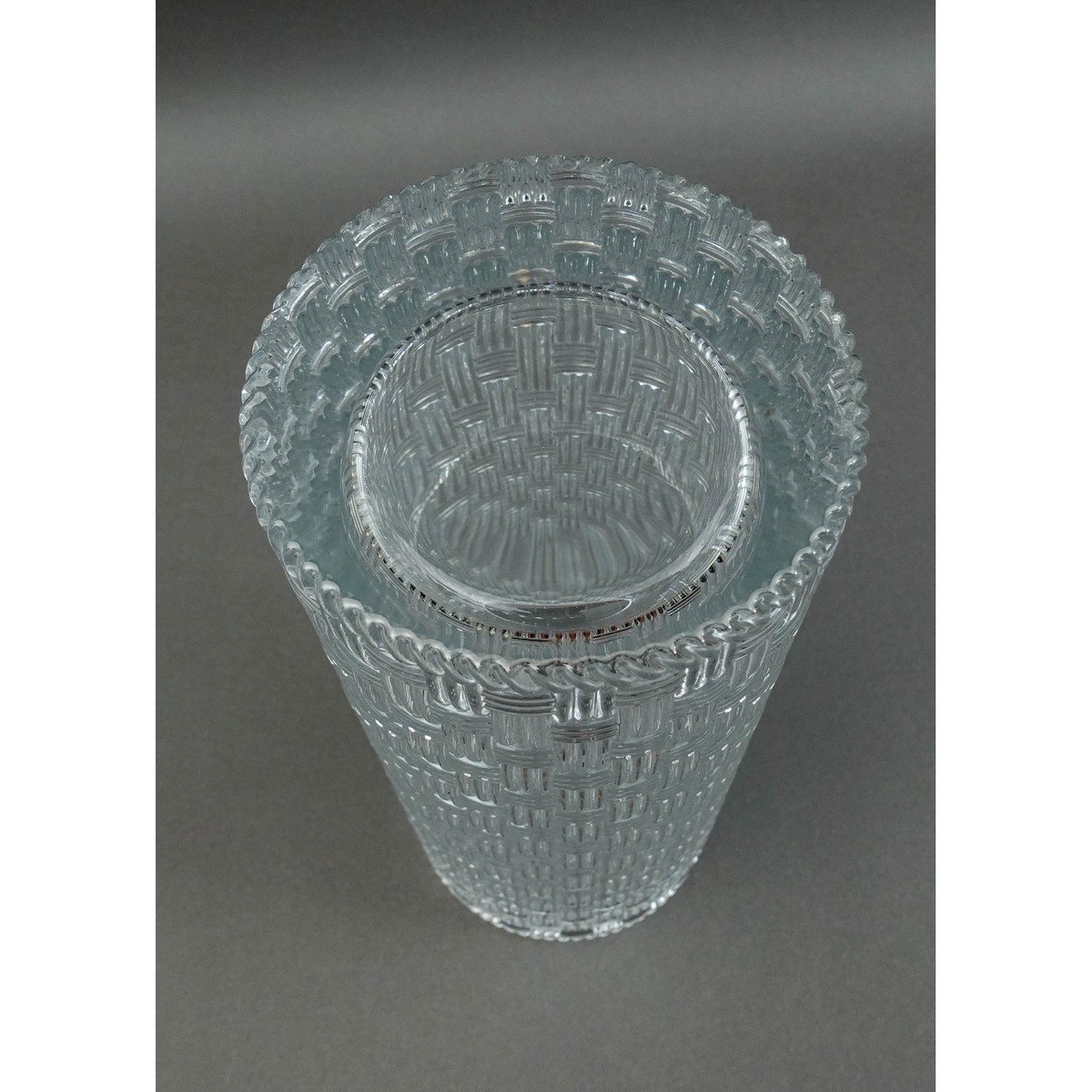 Tiffany & Co Crystal Basket Weave Cylinder Glass Vase 12