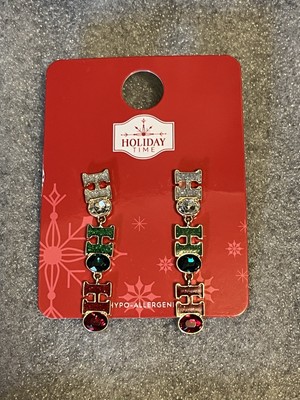 Holiday Time Christmas Gift Three Tier Earrings, Ho, Ho, Ho