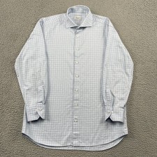 Stenstroms Button Up Shirt Men 17 43 Blue Check Fitted Body Twofold Super Cotton