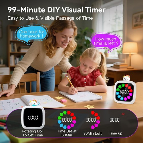 Yunbaoit Digital Visual Timer for Kids, Rechargeable 99-Minute Silent Countdown - Picture 2 of 7