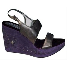 Donald Pliner Metallic Leather Wedge Platform Shoe New Suede Embroidery 275 NIB