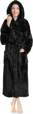 Women Hooded Plush Soft Robe  Fluffy Warm Fleece Sherpa Shaggy Bathrobe