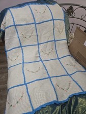 Vintage Crochet Baby Blanket Animal Square Afghan Nursery 41x32