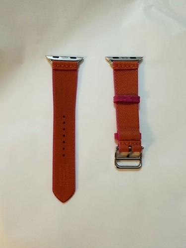 Apple Watch Hermès Twill Jump Single Tour Strap Orange Rose Mexico 41mm Band - Photo 4 sur 9
