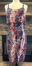 MICHAEL KORS FLORAL SPAGHETTI STRAP STRETCHY KNIT SUNDRESS SZ L BLUE WHITE RED