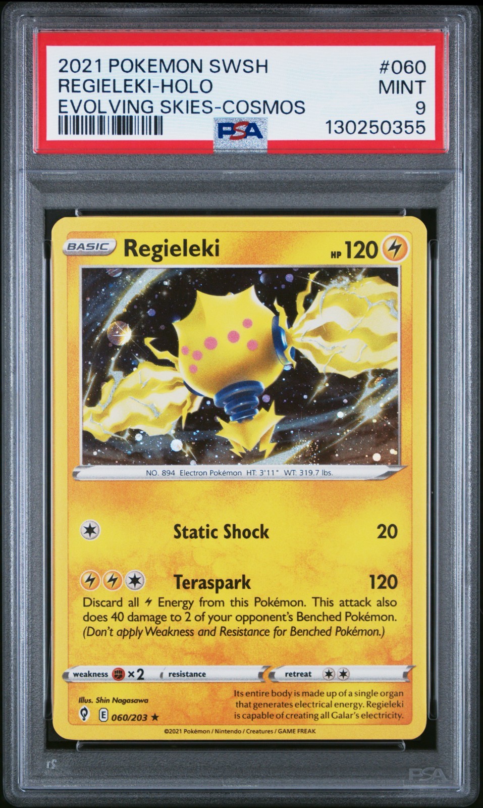 2021 Pokémon Evolving Skies #060 Regieleki Cosmos Holo PSA 9