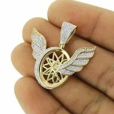 3Ct Moissanite Round Cut Open Angle Wings Fancy Pendant 14K Yellow Gold Plated