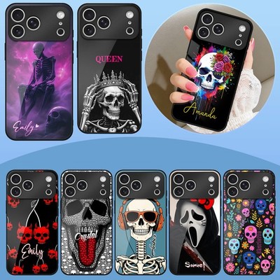 Custom Skull Skeleton Phone Case Glass PC Cover For iPhone 17 16 15 14 13 12 Pro