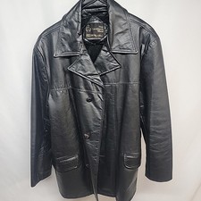 Vintage Sears The Leather Shop Jacket Mens 44 Black Leather Car Coat Zip Liner