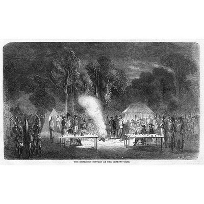 FRANKREICH Kaiser Napoleon Biwak im Lager Chalons - antiker Druck 1857