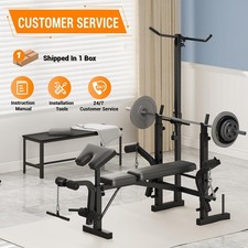 6-In-1 Foldable Adjustable Weight Bench Set with Leg Extension  Preacher Curl