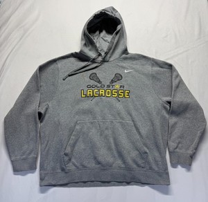 Nike Hoodie Mens XL Heather Gray Fleece Lined Graphic Print Gold Star Lacrosse