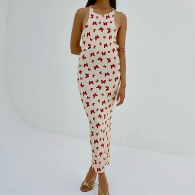 Musier Paris Womens Butterfly Orange Printed Open Back Maxi Dress size 34  XS C3 | eBay