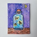 ACEO Original Jar Of Fireflies Watercolor Acrylic Painting Mini Art Card Signed — photo 2