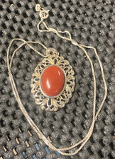 HSN Ross Simons .925 Sterling polierter ovaler roter Stein (Jaspis?) 18 zoll kette