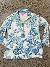 Lilly Pulitzer XS Knit Floral Mock Neck 1/2 Z...