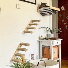 3 Pcs Wall-Mounted Cat Furniture Wooden Cat Ladder Cat Hammock Set
