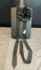 NWT Free People Black Neck Tie With Green Stones  Black Flower Orig. 48 1212