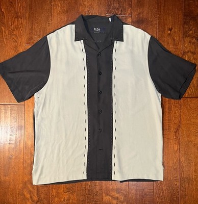 Nat Nast Luxury Originals Mens 100% Silk Shirt L Bowling Retro Rockabilly Black