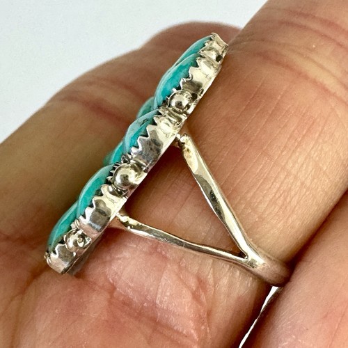 Navajo Turquoise Cluster Ring Sz 7 Sterling Signed Alicia Wilson Native American - Picture 4 of 8