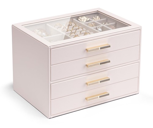 4 Layer Jewelry Box for Women, Glass Lid Jewelry Organizer with 4 Drawers for...