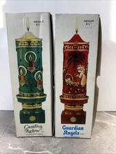 2 Vintage 1978 Christmas Candles Red & Green w/Stands Decorative Jasco