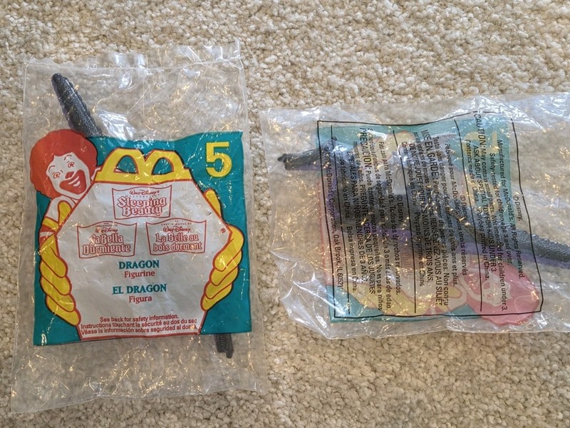 Maleficent Dragon Sleeping Beauty 1996 McDonald Disney HM Toy Sealed- 2 NEW TOYS