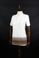 MISSONI White Short Sleeve Polo T Shirt Top Striped Paolino Rainbow Spellout S M
