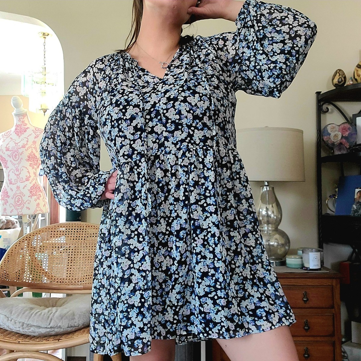 h&m blue dress floral Ladies - White/Floral Strappy Midi Dress - Size: XXL