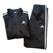 Adidas Tracksuit Youth Large 14 16 Black White 3 Stripes Warm Up Jacket Pants