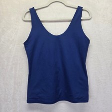 Pinkmstyle Womens Blue V-Neck Tank Top Sleeveless Stretch Shirt Large Athleisure
